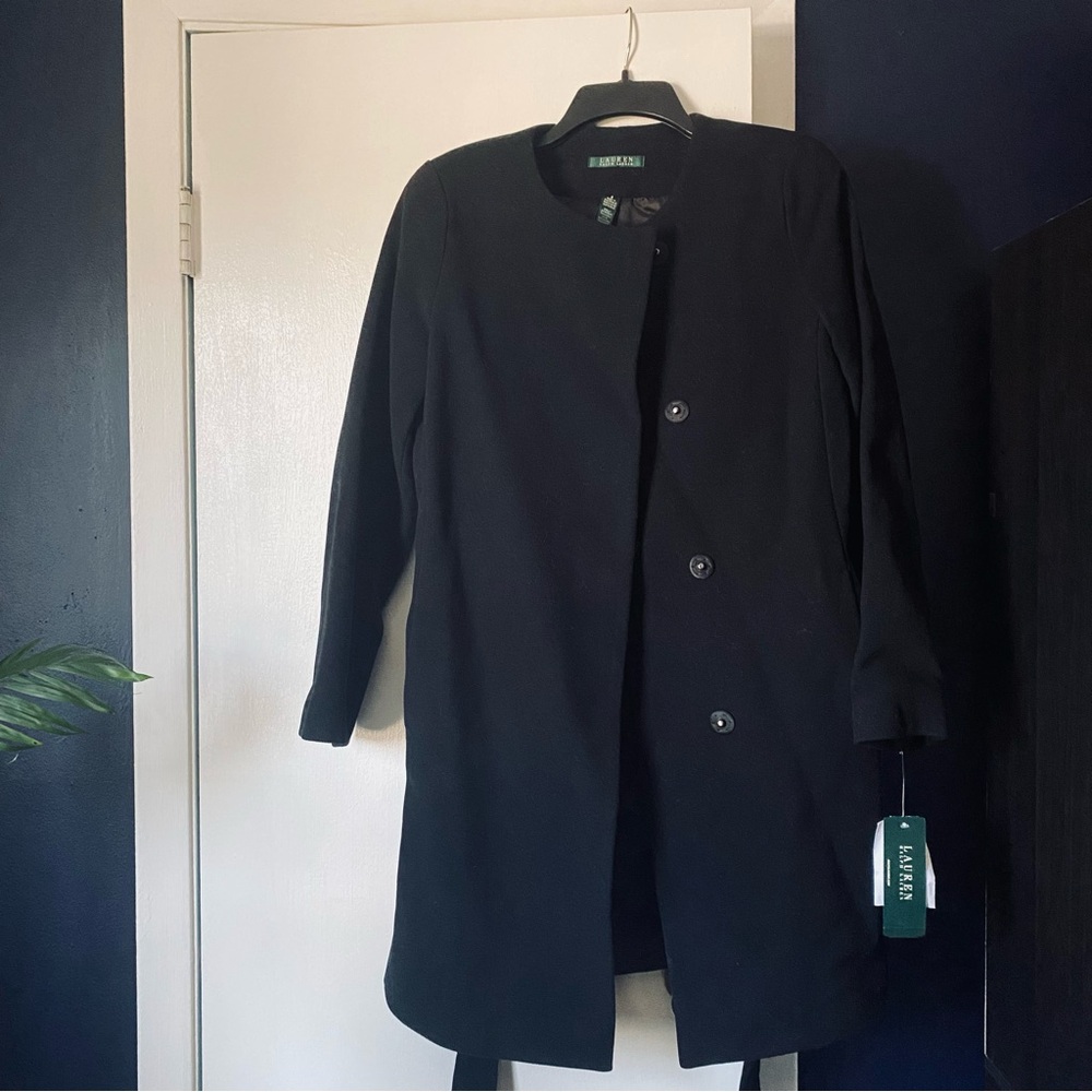 NWT Lauren Ralph Lauren Black Wool Coat With Lining